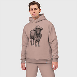 Мужской костюм оверсайз Новогодний бык, цвет: пыльно-розовый — фото 2