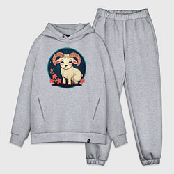 Мужской костюм оверсайз Барашек знак зодиака Овен на фоне цветов