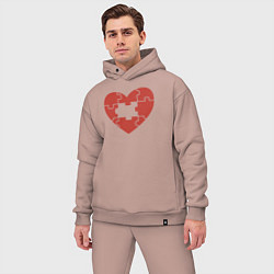 Мужской костюм оверсайз Puzzle heart, цвет: пыльно-розовый — фото 2