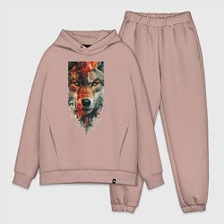 Мужской костюм оверсайз Дикий волк картина, цвет: пыльно-розовый