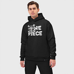 Мужской костюм оверсайз One piece - логотип, цвет: черный — фото 2