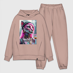 Мужской костюм оверсайз Панк девушка-леопард в татухах в Нью-Йорке