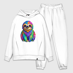 Мужской костюм оверсайз Яркий разноцветный ленивец, цвет: белый