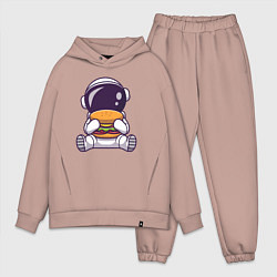 Мужской костюм оверсайз Космонавт ест гамбургер