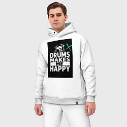 Мужской костюм оверсайз Барабаны делают меня счастливее, цвет: белый — фото 2