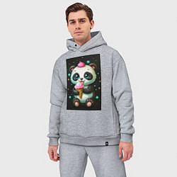 Мужской костюм оверсайз Панда с мороженым, цвет: меланж — фото 2