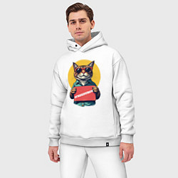 Мужской костюм оверсайз Сat with a poster, цвет: белый — фото 2
