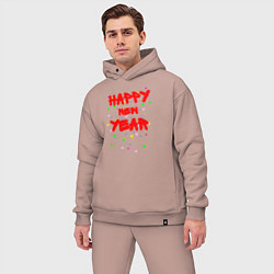 Мужской костюм оверсайз Happy New Year ярко-красным, цвет: пыльно-розовый — фото 2
