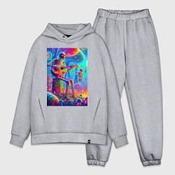 Мужской костюм оверсайз Скелет играет на гитаре в грибном лесу, цвет: меланж