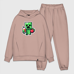 Мужской костюм оверсайз Minecraft крипер с маком, цвет: пыльно-розовый
