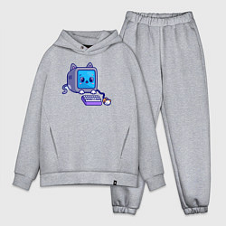 Мужской костюм оверсайз Компьютерный котик, цвет: меланж