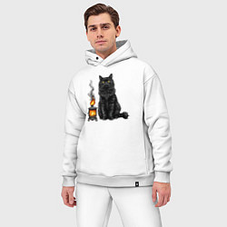 Мужской костюм оверсайз Кот с печкой, цвет: белый — фото 2