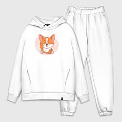 Мужской костюм оверсайз Щенок корги показывает лапой жест - сердечко, цвет: белый