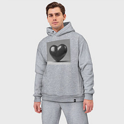 Мужской костюм оверсайз Большое чёрное сердце, цвет: меланж — фото 2