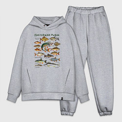 Мужской костюм оверсайз Рыбный атлас, подарок для рыбака, цвет: меланж