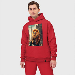 Мужской костюм оверсайз Cool Lion New Yorker - ai art, цвет: красный — фото 2