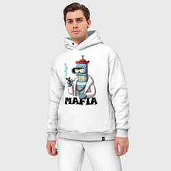 Мужской костюм оверсайз Бендер в шубе с сигарой - мафия, цвет: белый — фото 2