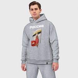 Мужской костюм оверсайз Россия - Родина богатырей белый арт, цвет: меланж — фото 2