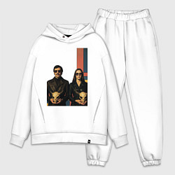 Мужской костюм оверсайз Мужчина и девушка с черепами пришельцев ретрофутур, цвет: белый