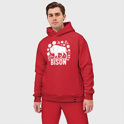 Мужской костюм оверсайз Бизон среди ромашек, цвет: красный — фото 2