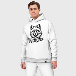 Мужской костюм оверсайз Арктический лис каллиграфической надписью, цвет: белый — фото 2