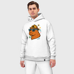 Мужской костюм оверсайз Крутая капибара в кепке, цвет: белый — фото 2