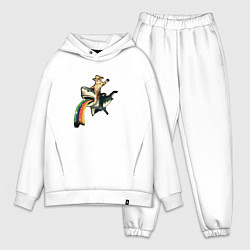 Мужской костюм оверсайз Кот верхом на акуле, цвет: белый