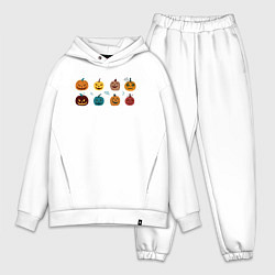 Мужской костюм оверсайз Разноцветные тыквы Джека на Хэллоуин, цвет: белый