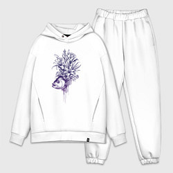 Мужской костюм оверсайз Рыба с цветами, цвет: белый