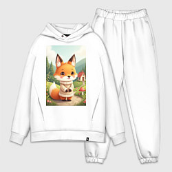 Мужской костюм оверсайз Пушистая лиса в сказочной деревне, цвет: белый