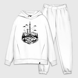 Мужской костюм оверсайз Нефтяная вышка в горах, цвет: белый