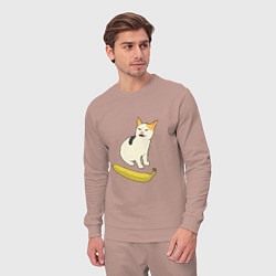Костюм хлопковый мужской Cat no banana meme, цвет: пыльно-розовый — фото 2