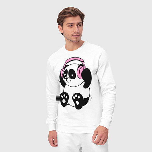 Мужской костюм Panda in headphones панда в наушниках / Белый – фото 3