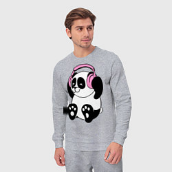 Костюм хлопковый мужской Panda in headphones панда в наушниках, цвет: меланж — фото 2