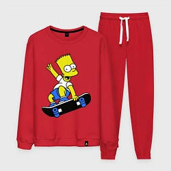 Костюм хлопковый мужской Барт на скейте, цвет: красный