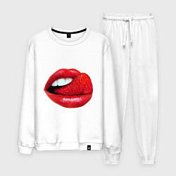 Костюм хлопковый мужской Губы с клубникой, цвет: белый