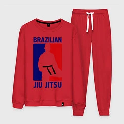 Костюм хлопковый мужской Brazilian Jiu jitsu, цвет: красный
