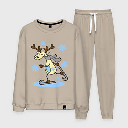 Костюм хлопковый мужской Олень на лыжах, цвет: миндальный