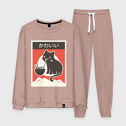 Костюм хлопковый мужской Котик и рамен, цвет: пыльно-розовый