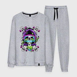Костюм хлопковый мужской Crazy skull - skateboard, цвет: меланж