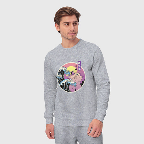 Мужской костюм Vaporwave Sunset Кот Самурай / Меланж – фото 3