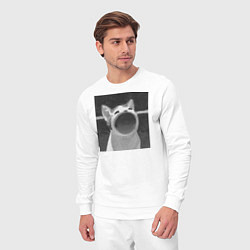 Костюм хлопковый мужской ЧБ Pop Cat, цвет: белый — фото 2