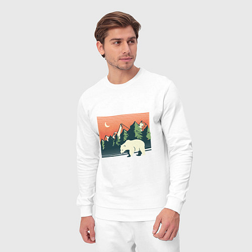 Мужской костюм Белый медведь пейзаж с горами / Белый – фото 3