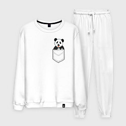 Костюм хлопковый мужской Довольная панда в кармане, цвет: белый