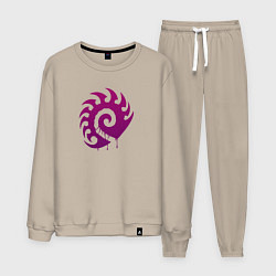 Костюм хлопковый мужской Zerg logo Purple, цвет: миндальный