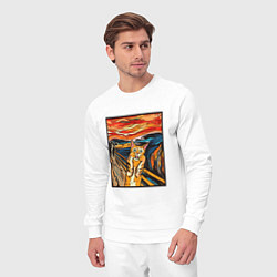 Костюм хлопковый мужской Кот пародия на Крик Мунка, цвет: белый — фото 2