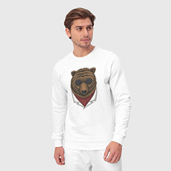 Костюм хлопковый мужской Крутой Медведь в очках, цвет: белый — фото 2
