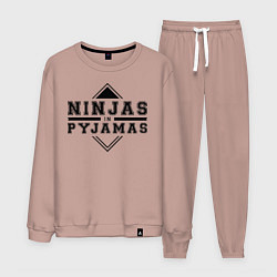 Костюм хлопковый мужской Ninjas In Pyjamas, цвет: пыльно-розовый