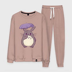 Костюм хлопковый мужской Кавайный Тоторо с зонтиком, цвет: пыльно-розовый