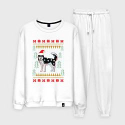 Костюм хлопковый мужской Рождественский свитер Хаски, цвет: белый